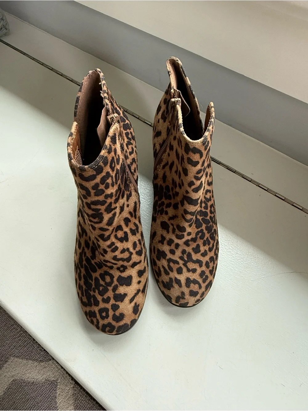 Soda Leopard Print Wedge Booties - Brown/Black Size 6.5